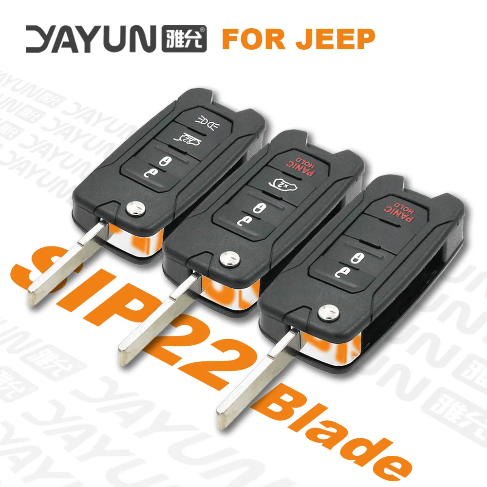 YAYUN 2+1 Buttons 2015/6/7/8 Flip Remote Car Key Shell Case With Uncut SIP22 Blade Replacement With Logo Renegade For Jeep