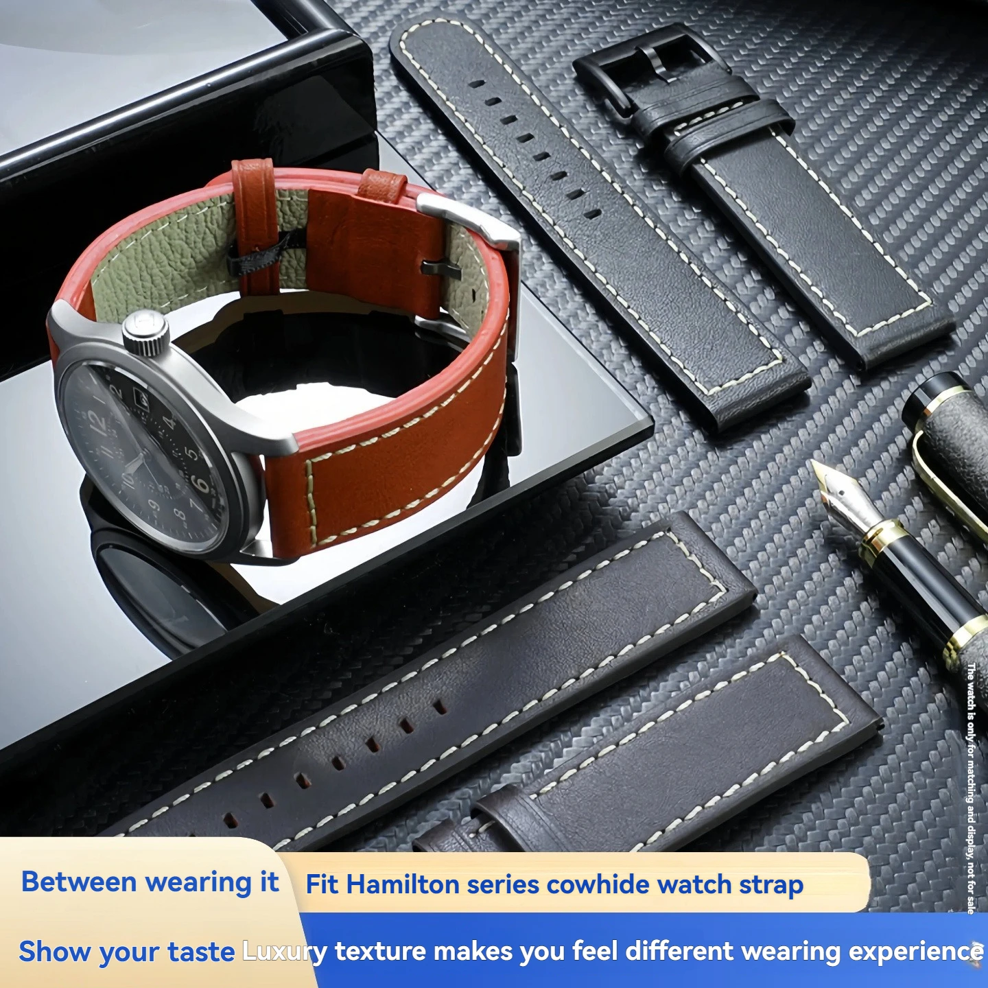 

For Hamilton Field series H7055/H7060/H7045 Men's waterproof sports leather watch strap with soft calf leather watch chain
