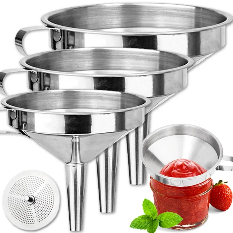 

Wide Mouth Funnels Stainless Steel Oil Flask Funnel with Detachable Filter Orange Juice Metal Funnel Portable Bar Kitchen Tools