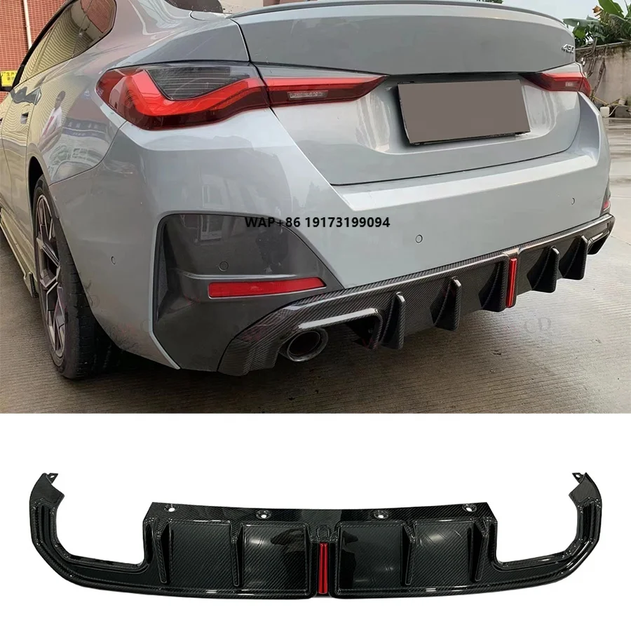 

2021+ for B-MW 4 Series Sedan 4-Doors G26 Rear Diffuser LED Lights Dry Carbon Rear Bumper Lip Diffuser New Condition Exhaust