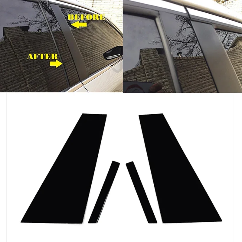 4Pcs Car Door Window Pillar Posts Trim Covers Sticker Glossy Black for Mercedes-Benz CLS-Class 2012 2013 2014 2015 2016 Parts