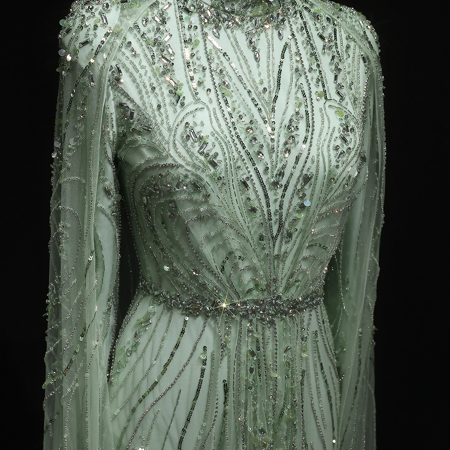 Sharon Said Luxuriöses Dubai Champagner Kristallperlen-Cape Muslimisches Abendkleid Arabisches Hochzeitskleid Ballkleid SS366 Maßanfertigung – Detail 10