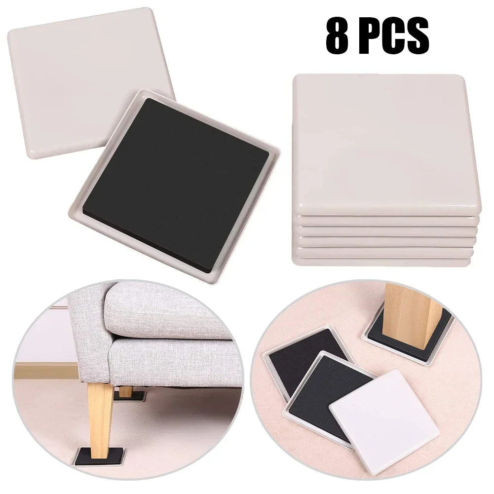 8PCS Furniture Sliders Square Table Chair Legs Pads Floor Protector Mat Heavy Duty Furniture Slider Labor-saving Movers Gliders