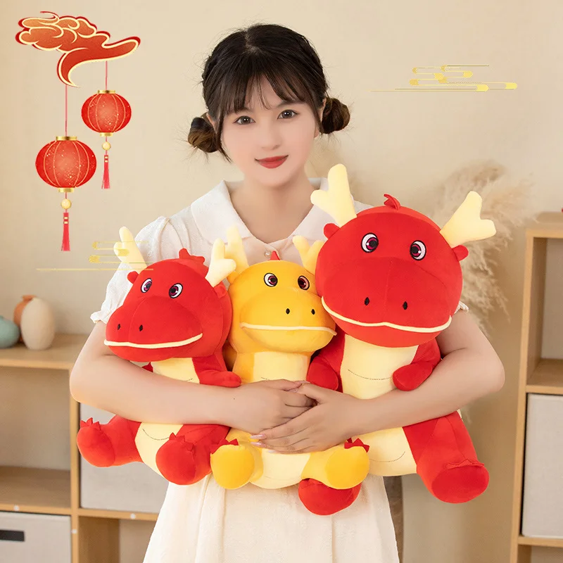 24/34/45cm Cartoon Cute Chinese Dragon Plush Toy Lovely Stuffed Animals Red Dragon Soft Plushies Doll for New Year's Home Decor