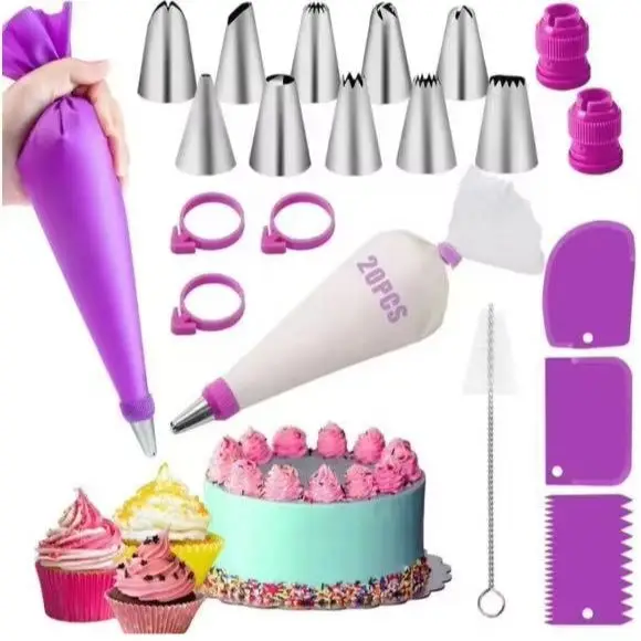 Juego de bolsas y puntas para tuberías, Kit de decoración DIY para pasteles con boquilla de acero inoxidable, herramientas de cocina para repostería de silicona reutilizables