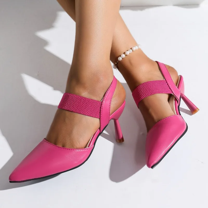 

Fashion Stiletto Baotou Sandals Summer New Pointed Toe Shallow Mouth Slip-on Non-Slip Wear-Resistant High Heels