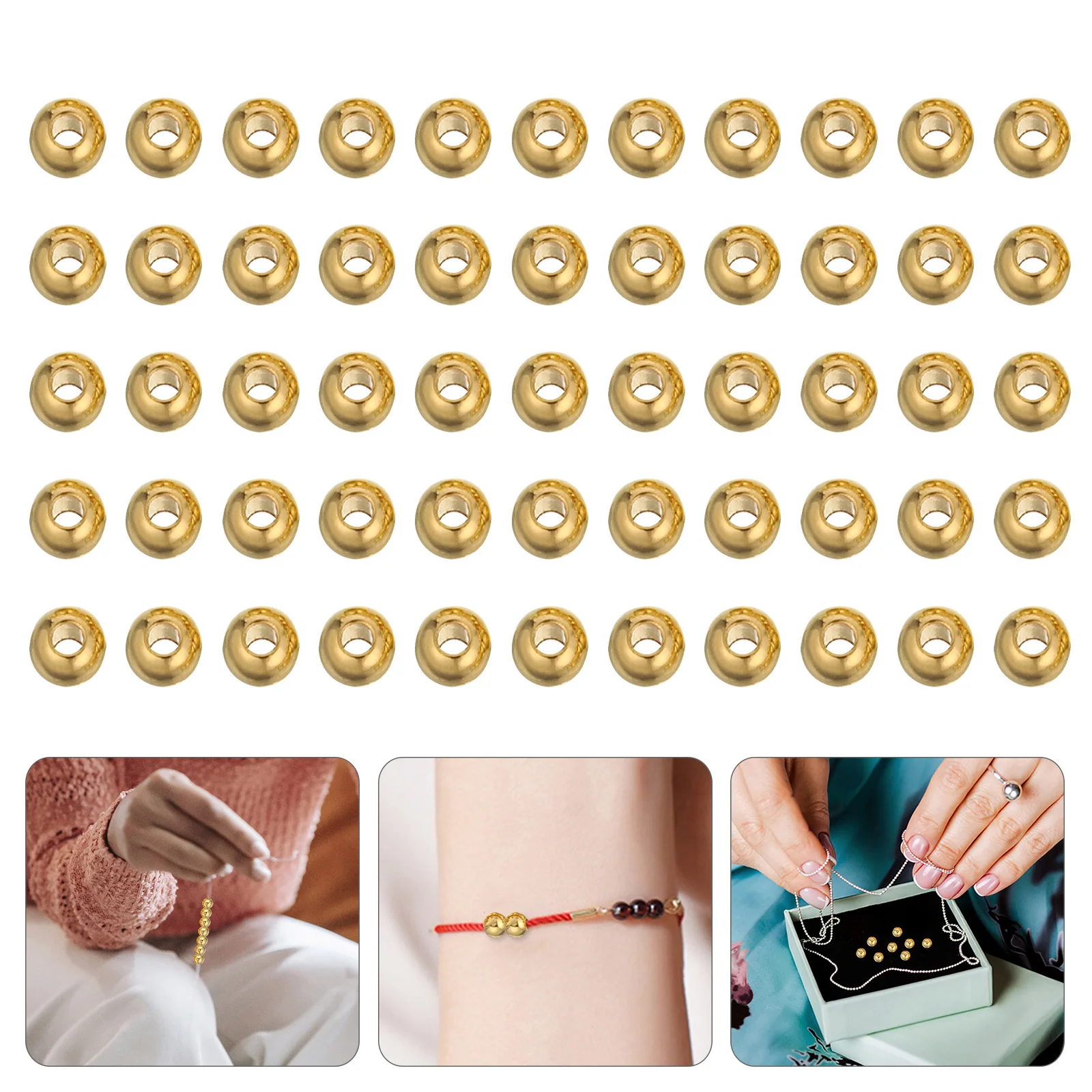 

2000pcs Golden Plastic Spacer 4Mm For Jewelry Making Smooth Round Loose Beads Diy Crafting Supplies Wide Hole Large Hole Beads
