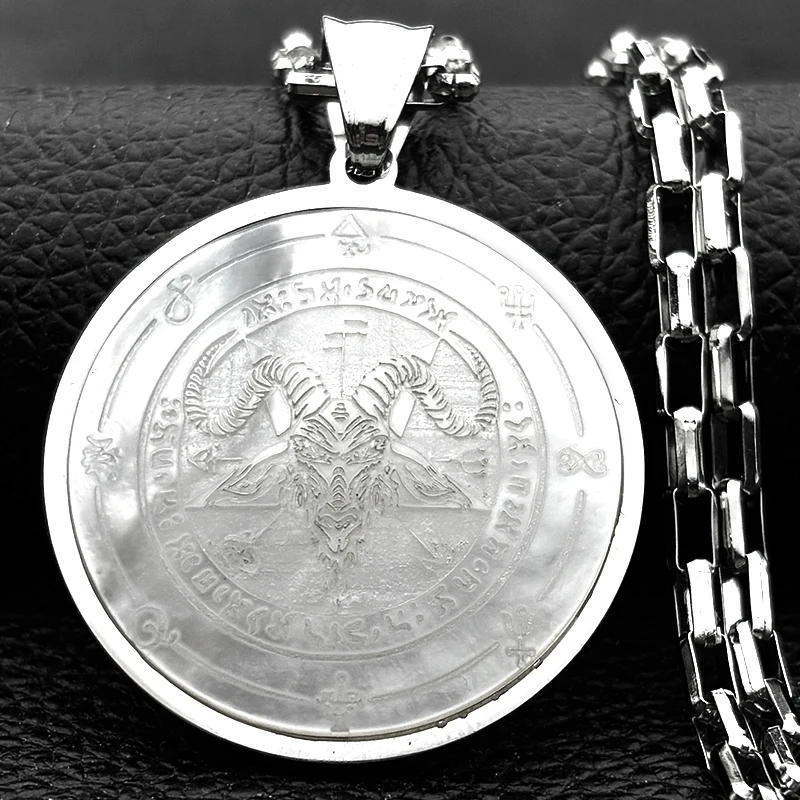 Hexerei Goth Baphomet die sabbatische Ziege Satan Pentagramm Halsketten für Frauen Männer Edelstahl hebräische Muschel Anhänger Schmuck – Detail 8