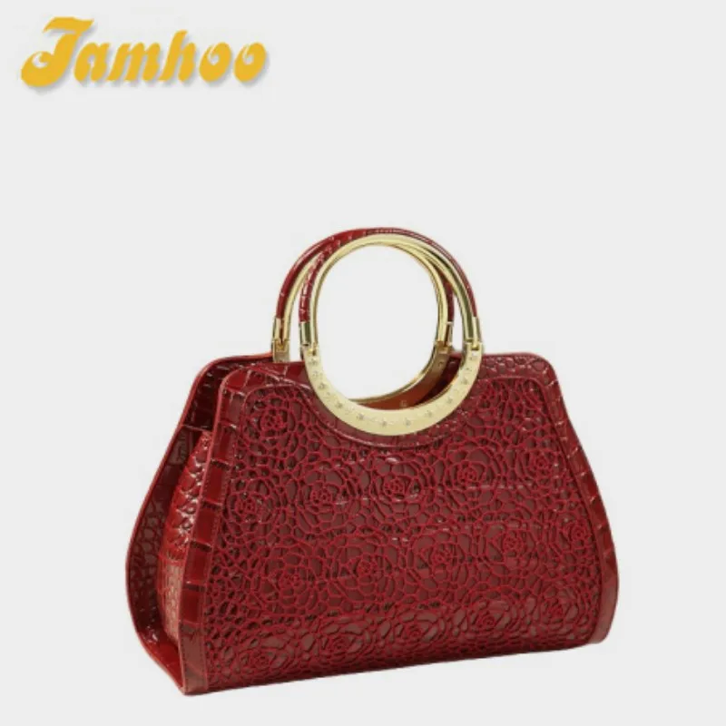 

Jamhoo Women Frame Bag Luxury Patent Leather Top Handle Bags Lace Shoulder Handbag and Purse Noble Party Purger Bags For Women