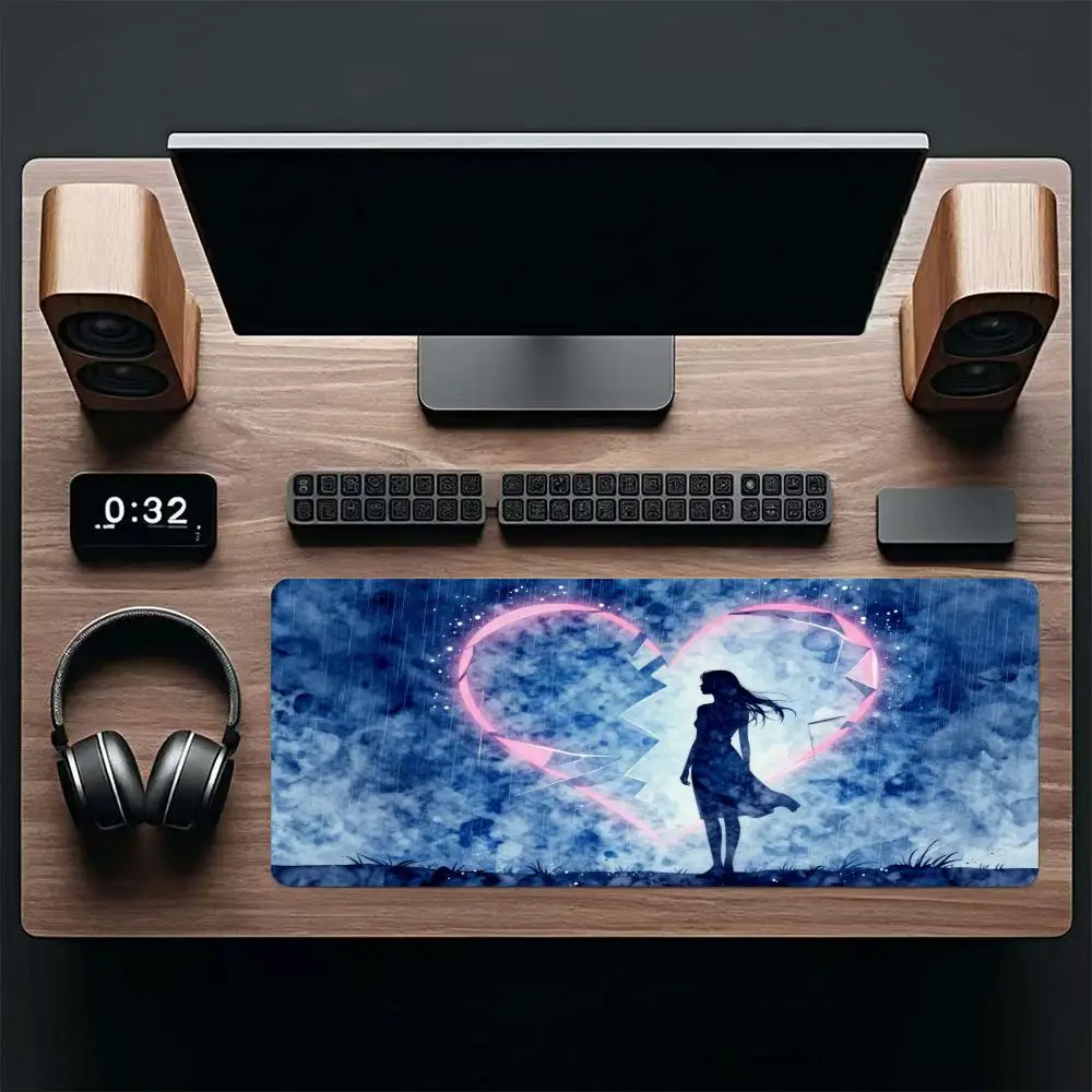 Star heart couple silhouette art HD printing natural rubber flexible non-slip durable stitched edge large size for work study