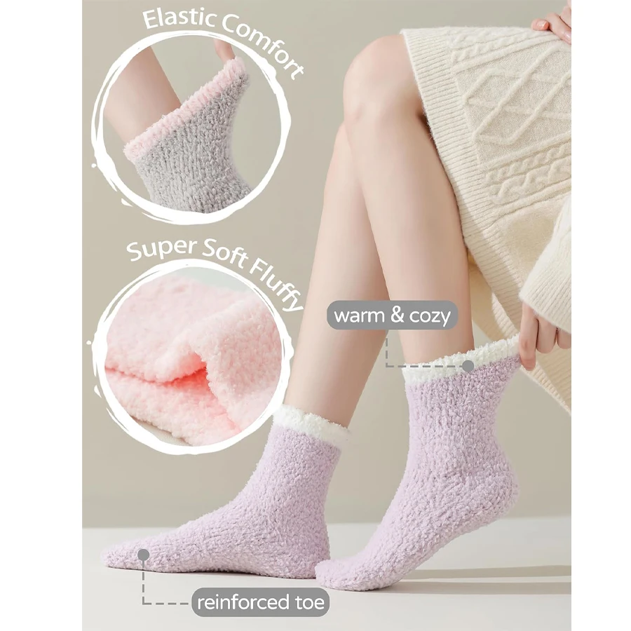 6 пар носков из кораллового флиса, нечеткие, мягкие, уютные, зимние, утолщенные, теплые, однотонные, домашние носки-полотенца для сна