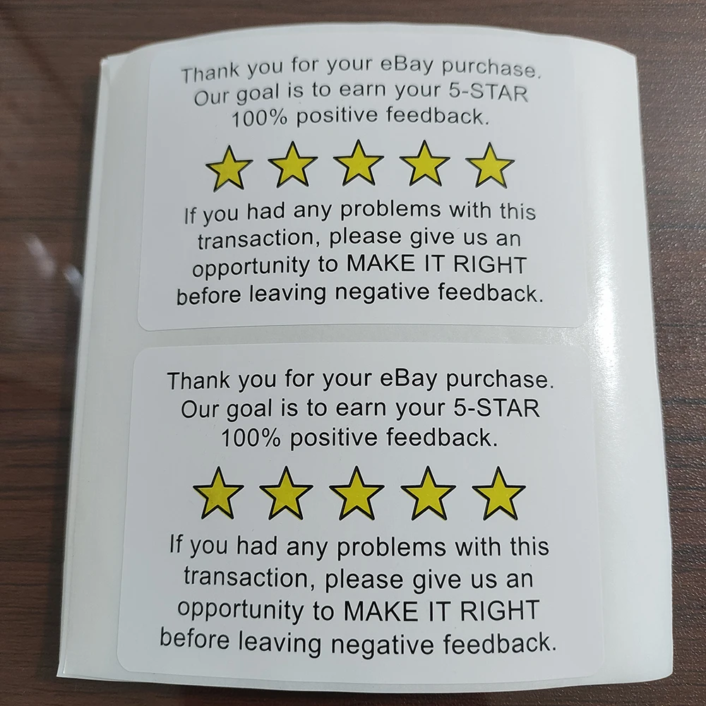 200pcs 76x51mm EBAY REVIEW NOTICE PURCHASE 5-STAR Positive Feedback Reminder Label Sticker for Shopping Experience Care