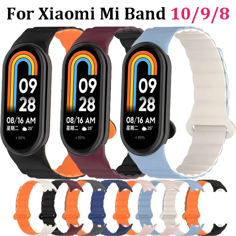 Two-Color Sport Silicone Strap For Xiao Mi Band 9 8 Soft Bracelet Magnetic Loop Wristband for Xiao Mi Band 10 Comfortable Correa