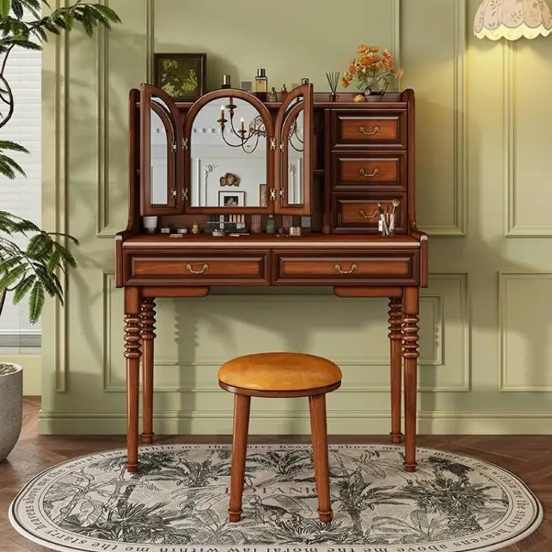 

Brown Mirror Vanity Desk Luxury Decorations Girl Modern Lounges Vanity Desk Bedroom Drawers Coiffeuse Chambre Furniture Home