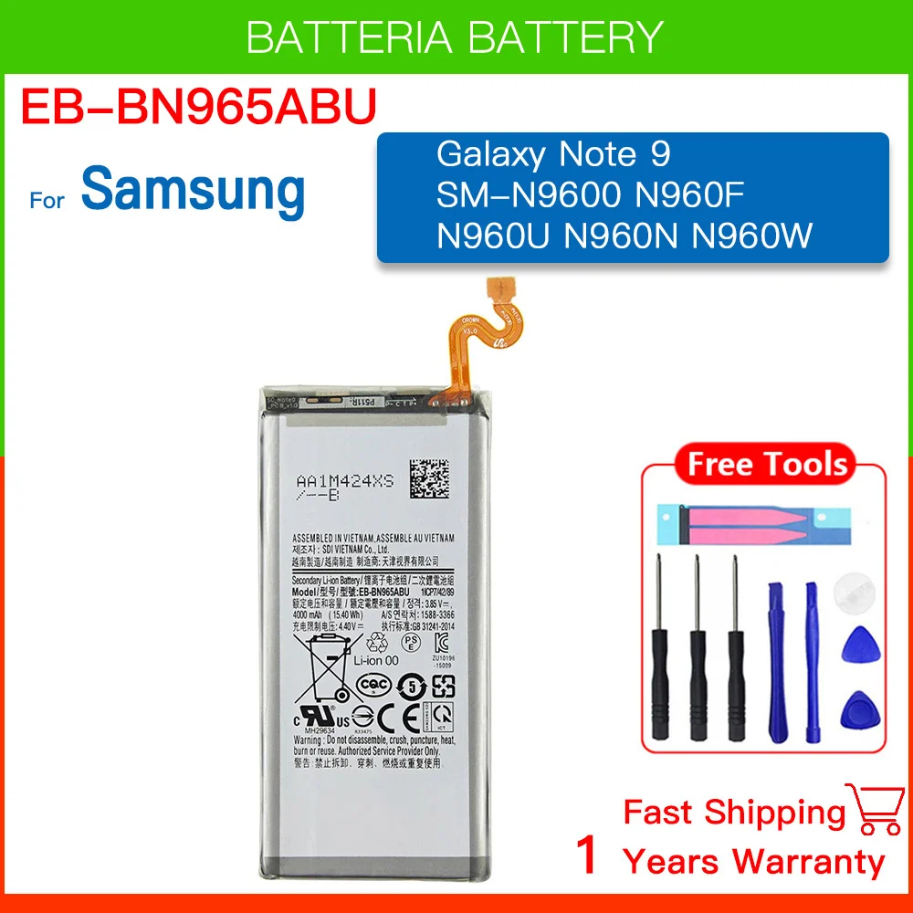 

EB-BN965ABU 4000mAh Replacement Battery For Samsung Galaxy Note9 Note 9 N9600 SM-N9600 SM-N960F Batteria+ Tools