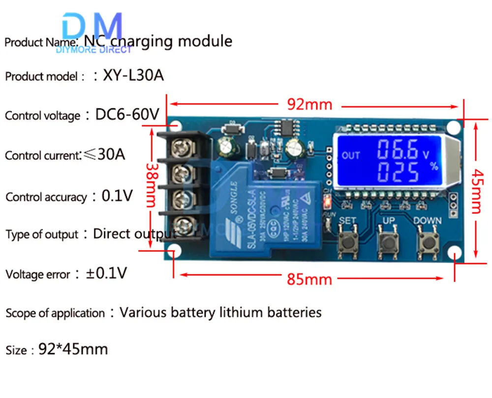 30A 6-60V Lead-acid Lithium Battery Charger Control Module Automatic Charging Control Overcharge Protection Controller Board