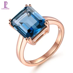 Lohaspie Natural London Blue Topaz Real 9K Rose Gold Ring 6.9 Carats Genuine Gemstone Classic Style Fine Jewelrys Women Gifts