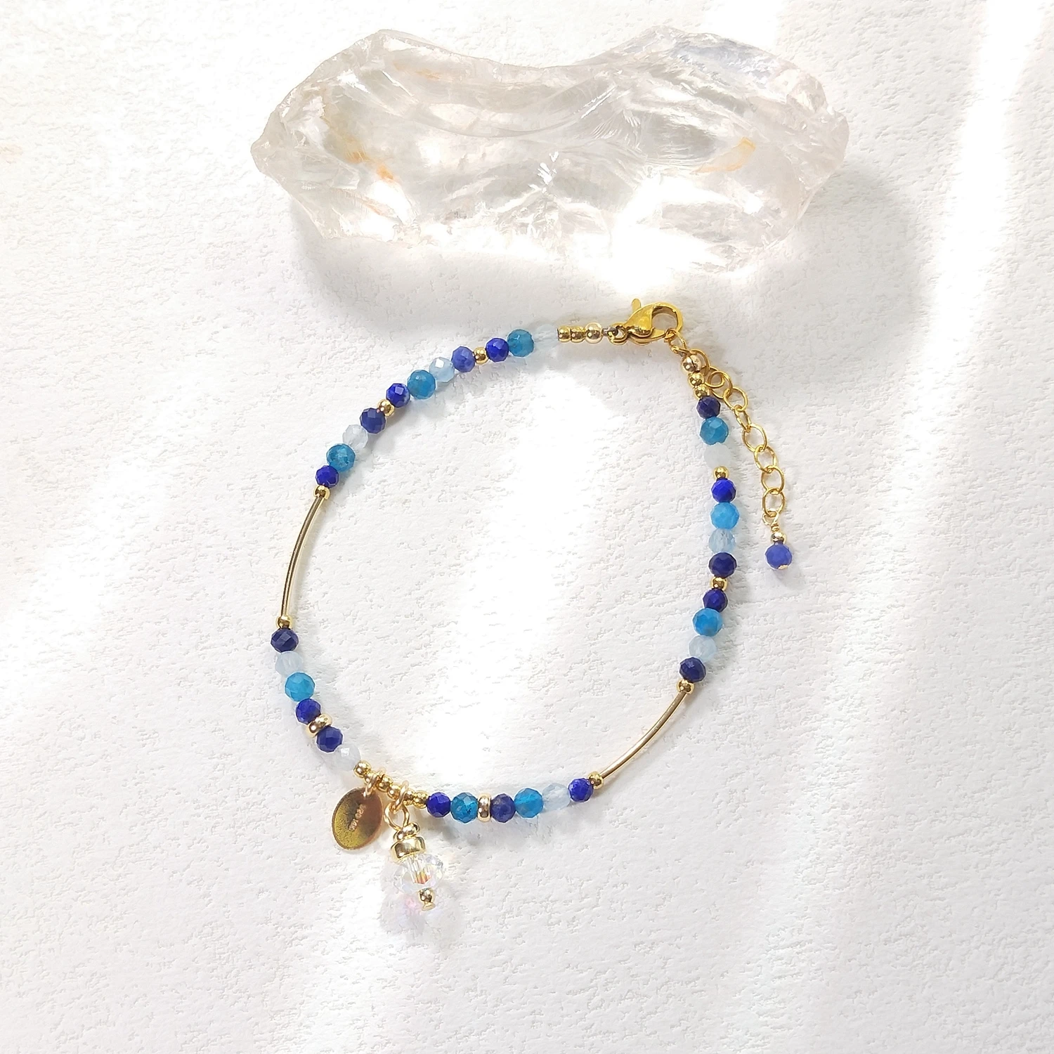 

Lii Ji 3mm Aquamarine Lapis Lazuli Sodalite Apatite American 14K Gold Filled Bracelet 17+3cm