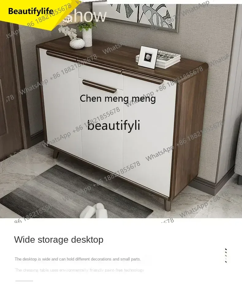 ss 8617 Nordic Solid Wood Shoe Cabinet Household Multi-Functional Entrance Cabinet Door Balcony Storage Locker