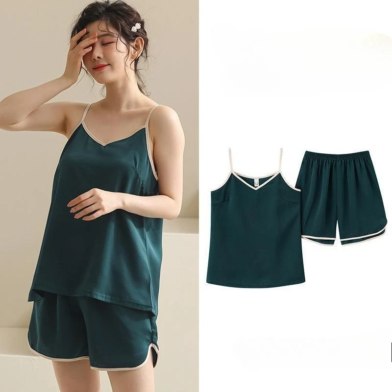 여성용 아이스 실크 캐미솔 파자마 세트 - 가벼운 상의와 반바지 투피스 세트, 편안한 홈웨어