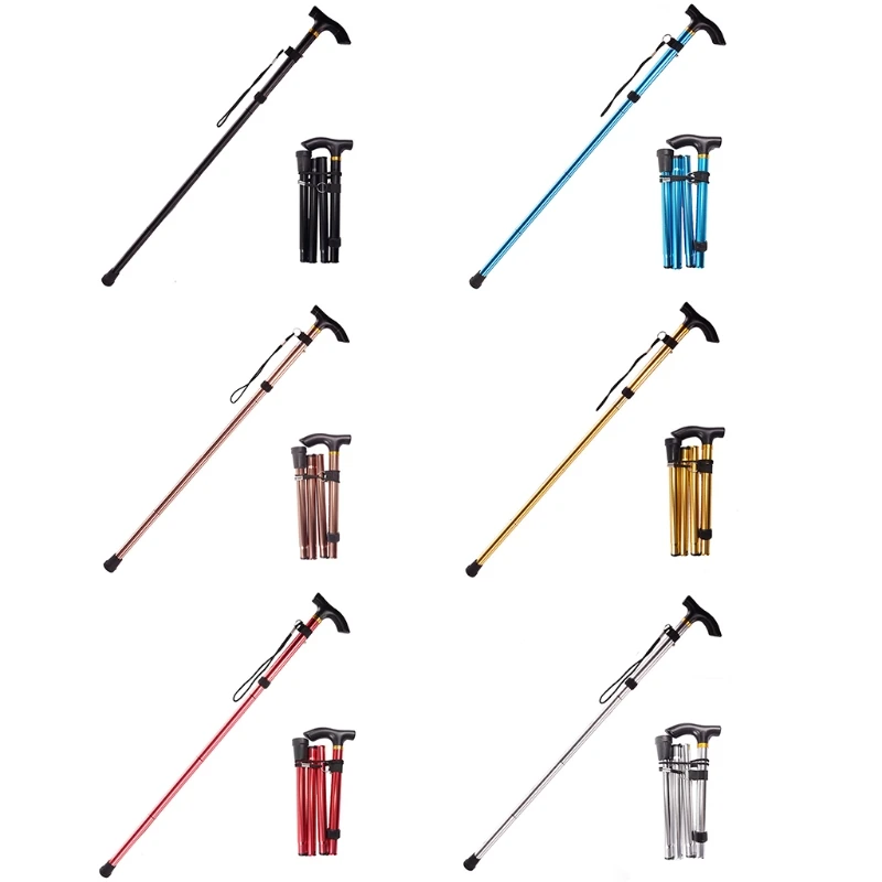 Auto Telescopic Walking Cane Hiking Rubber Tips 5 Grade Alpenstock for Elderly Aluminium Body Climbing Drop Shipping