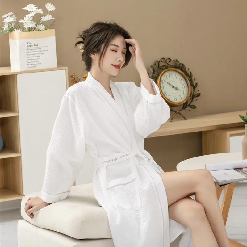 Women Autumn Spring Towel Kimono Bath Robe Bridesmaid Robes Femme Waffle Bathrobe Dressing Gown Bride Wedding High-end Cotton