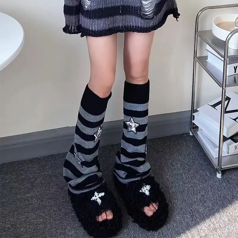 Autunno inverno Star Striped Leg Warmer sottoculture Fairycore Y2j Grunge calzini larghi Harajuku Streetwear Punk Casual Foot Cover