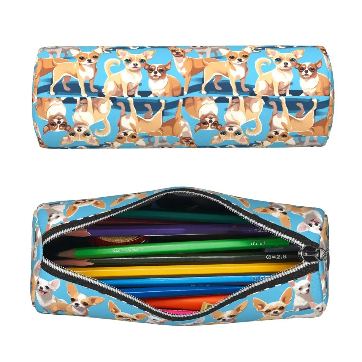 A Pack Of Chihuahuas, Basic Blue Color Pencil Case for Students Gifts Cylinder Pen Box Pencil Bag Pen Holder