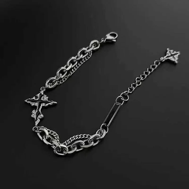 1 قطعة عالية الجودة الهيب هوب الفولاذ المقاوم للصدأ الصليب أساور للرجال النساء ربط سلسلة الطبقات أساور ارتداء اليومي مجوهرات هدايا