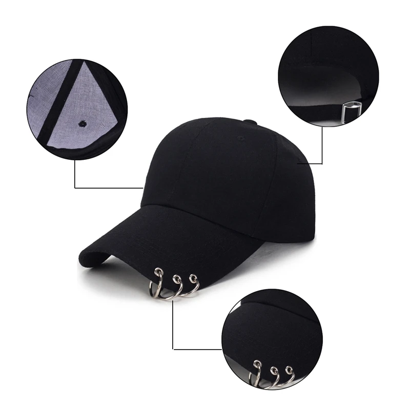 Unisex Metal Rings Breathable GolfBaseball Caps Women Men Outdoor Sports Sunhat Gothic Punk Style Snapback Visors Hat Summer