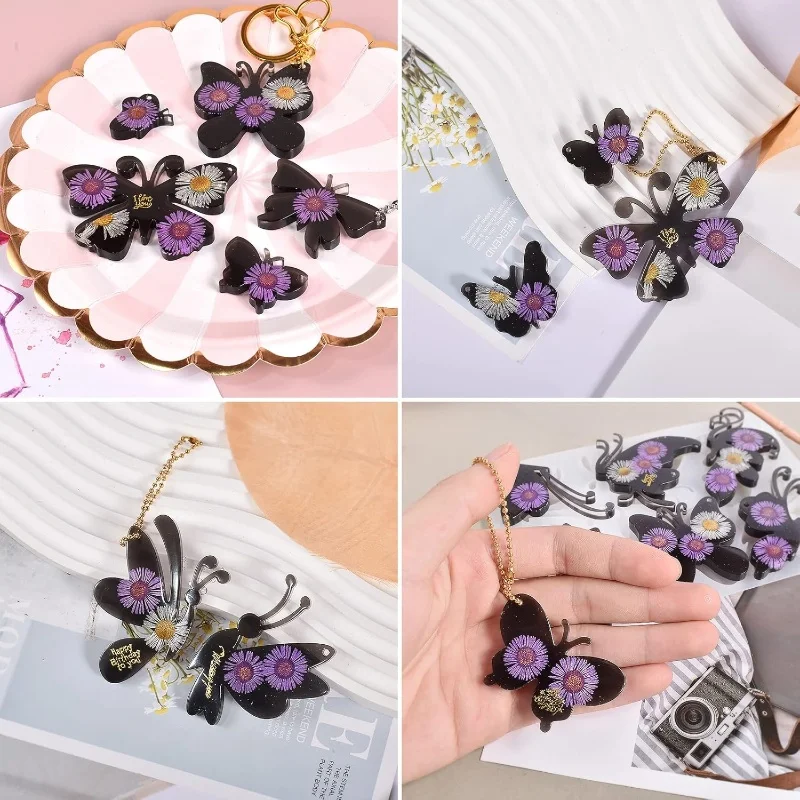 DIY 크리스탈 에폭시 송진 몰드 풀 버전 나비 펜던트 키체인 목록 실리콘 몰드