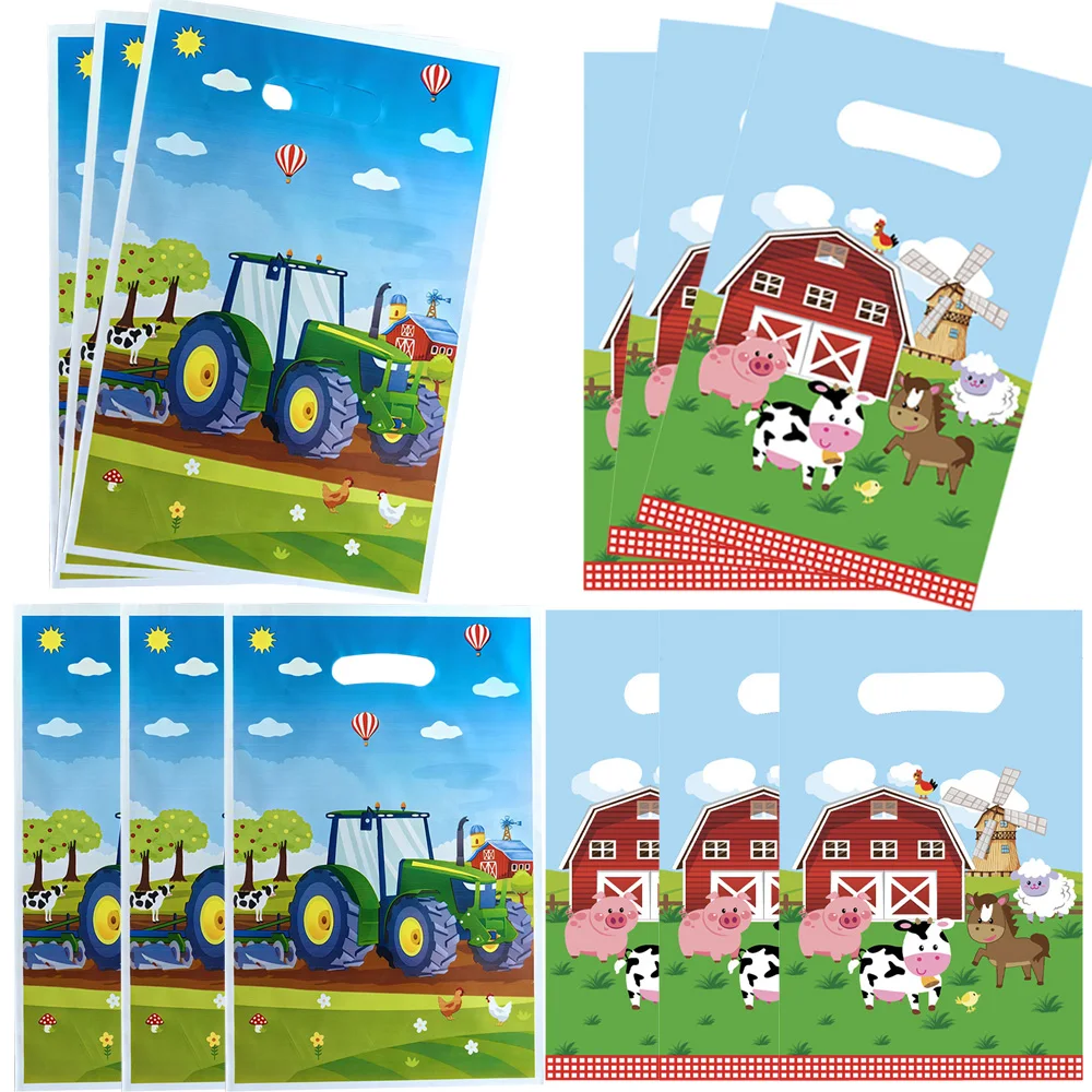 10-50pcs Farm Tractor Animals Party Favor Goodie Treat Bags Cow Sheep Chicken Barnyard Animals Themed Birthday Candy Plastic Bag