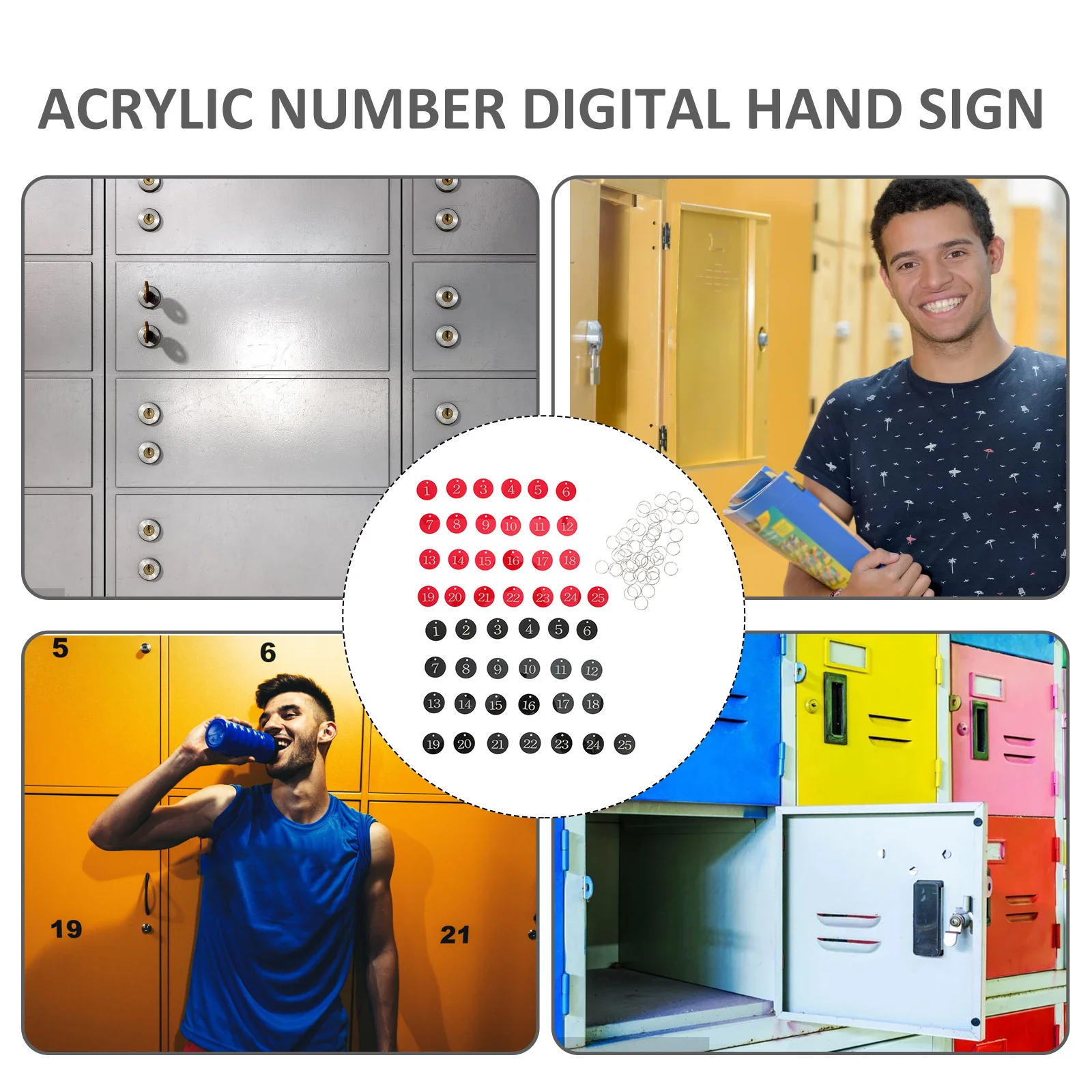 

1Set Engraved Acrylic Number Tags Round Shape for Hotel Office Keys Clear Waterproof Number Tags Key Rings