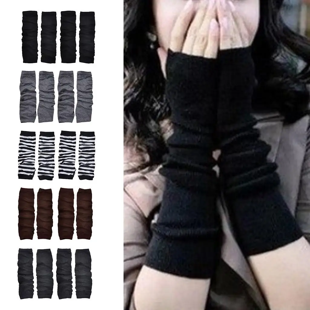 Ladies Arm Warmers Fingerness Gloves Stretch Thumb Hole Knitted Hand