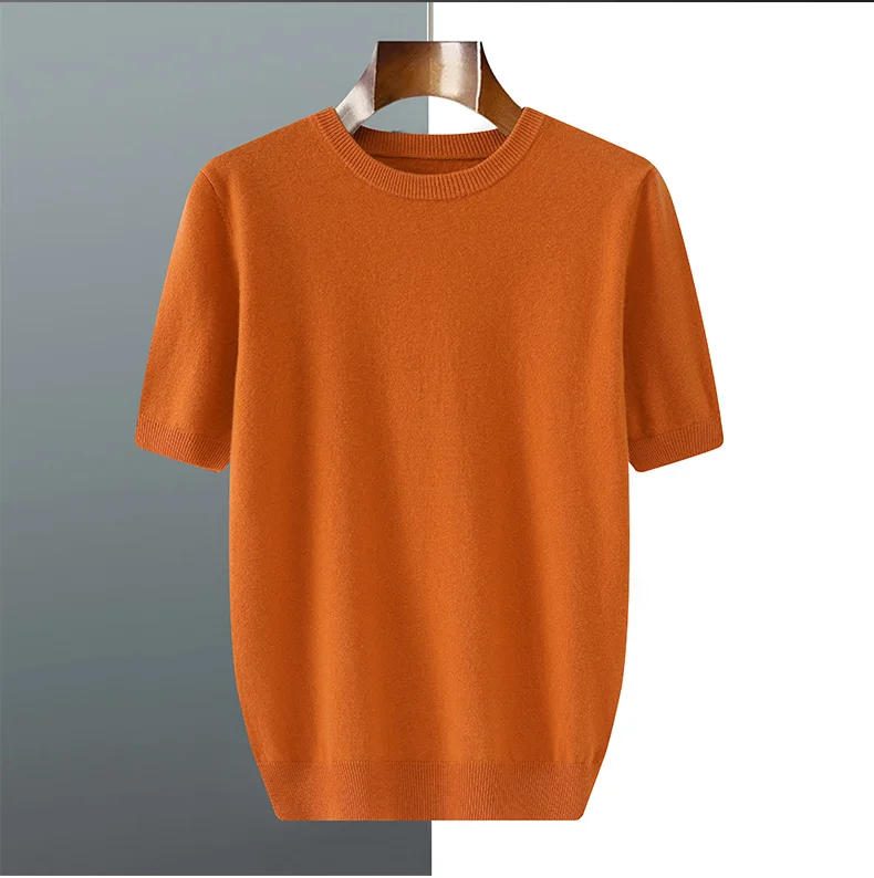 2026 Frühjahr/Sommer Neu Rundhals Herren Kurzarm Einfarbiges Strickshirt Mode T-Shirt Wolle Kurzarm Große Locker Sitzende Passform – Detail 34