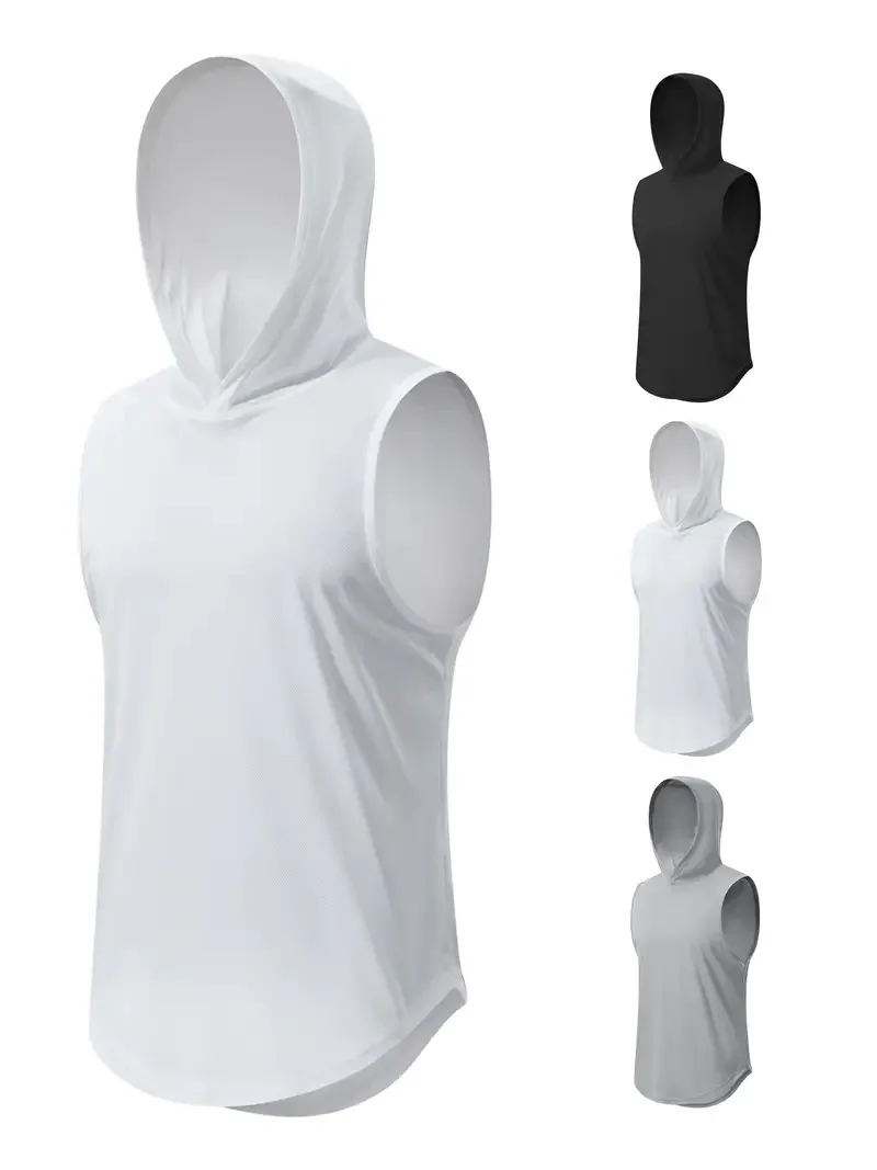 1 Piece Breathable Men\'s Hooded Sleeveless Vest For Outdoor Running And Training