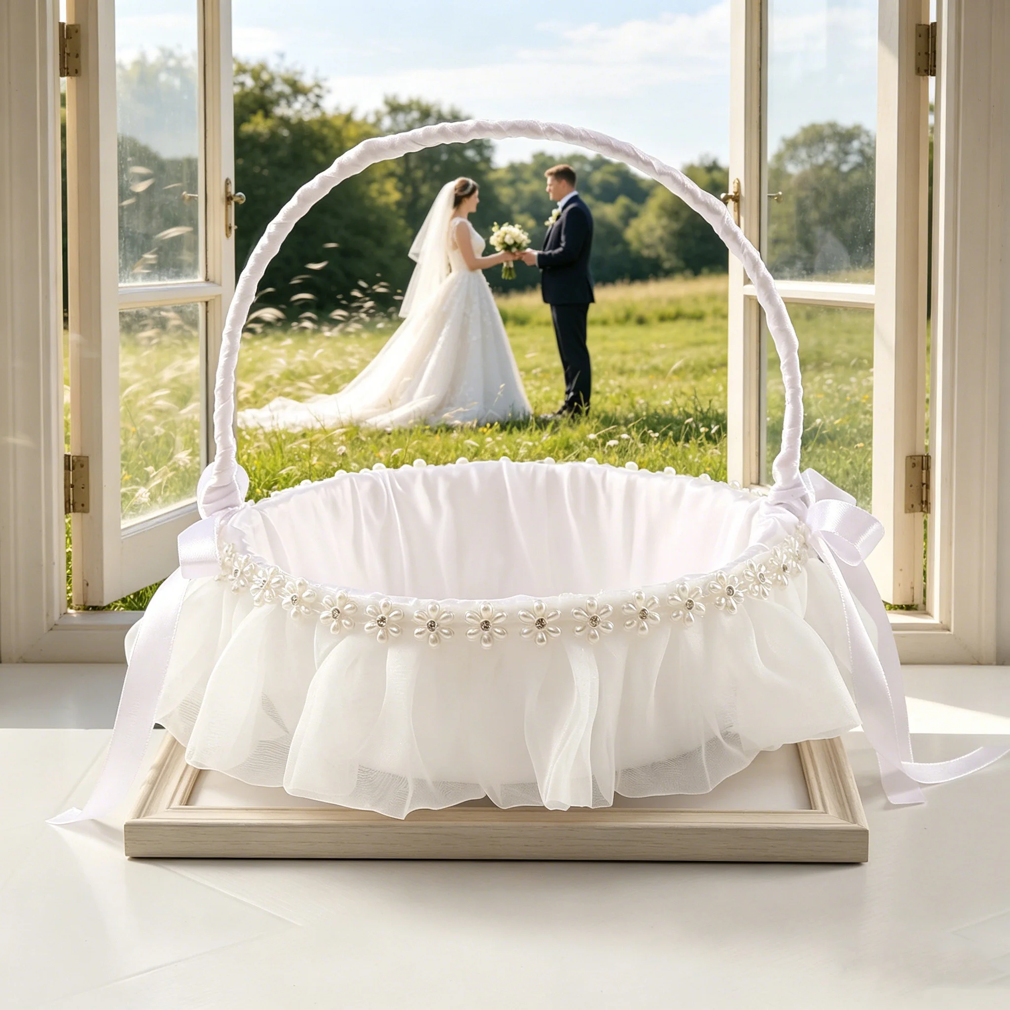 Elegant and Fashionable Flower Girl Basket, Artistic Wedding Props, Outdoor Lawn Wedding Backdrop Sprinkle Basket image 2