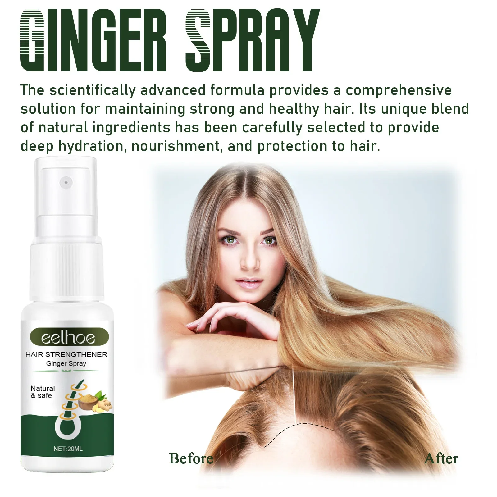 

Eelhoe Ginger Dense Hair Spray Nourishing Hair Follicle Anti-Hair Loss Moisturizing Shiny Hairs Care Spray Repair Hair Texture