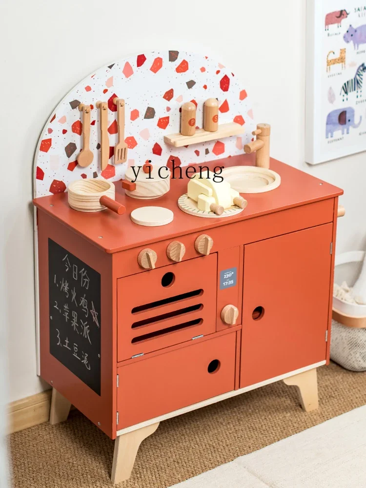 Tqh jouets de cuisine pour enfants costume en bois petite fille jouer maison cuisine ustensiles de cuisine en bois 2-6 ans
