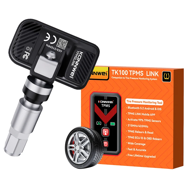 KONNWEI TK100 TPMS Programming Tool Tire Pressure Sensor Activator 315/433MHz OBD Relearn Tool Read TPMS ECU ID Tool