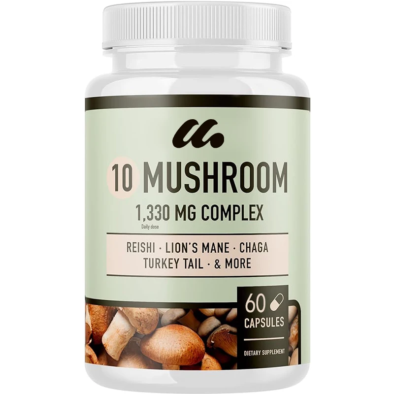 10 Mushroom Compound Supplements | Mix Lion Mane, Turkey Tail, Cordyceps, Lingzhi, Mushroom, Dance Mushroom -60 capsules