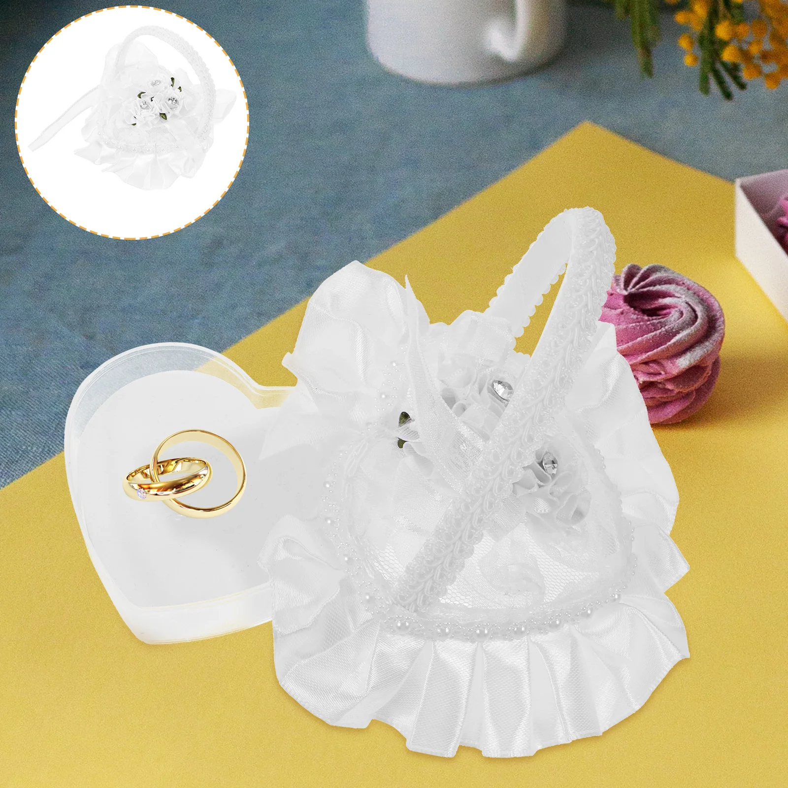 

Heart Shape Lace Ring Pillow with Handle for Wedding Ceremony Engagement Ring Holder Romantic Bridal Jewelry Display Cushion