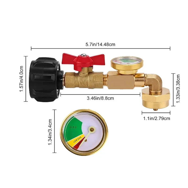 Propane Refill Adapter with Pressure Gauge and On Off Control Valve Gas Elbow Adapter for 1LB Tank 1‑20LBS QCC1 Cylinder