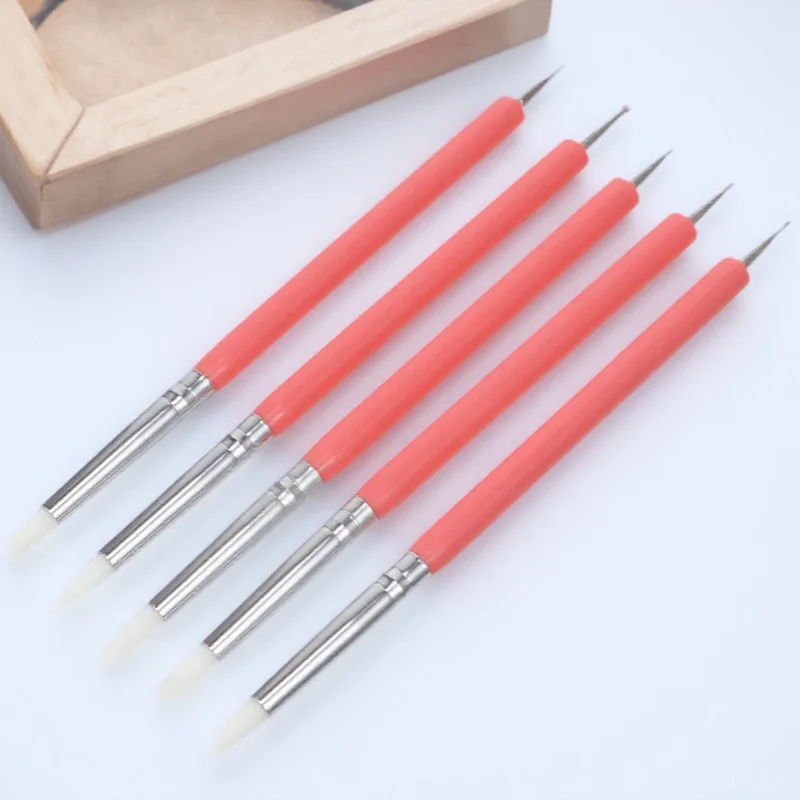 

5pcs Acrylic Dual Head Silicone Nail Art Brush Pink Set Gel Nails Manicure Dotting Tool Home Use Kit Nail Quality