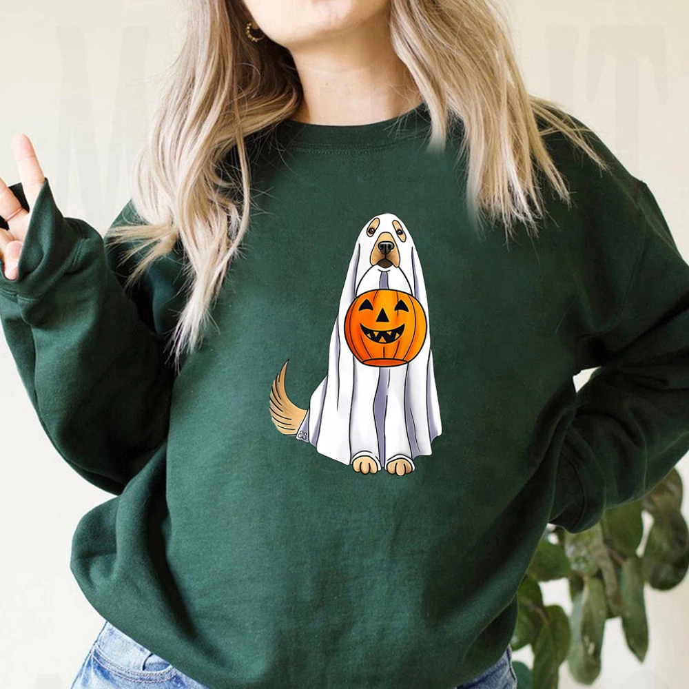 Halloween Dog Sweatshirt Funny Halloween Sweater Golden Retriever Shirt Golden Retriever Ghost Hoodie Unisex Sweatshirts