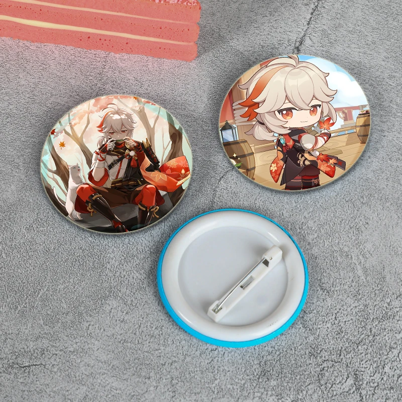 Genshin Impact Game Anime Button Pins Kaedehara Kazuha Cartoon Brooches HD Print Handmade Badge Bag Decor Fans Collect Gifts