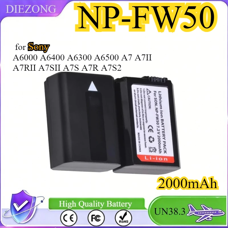 2000mAh NP-FW50 NP FW50 Battery for Sony A6000 A6400 A6300 A6500 A7 A7II A7RII A7SII A7S A7R A7S2