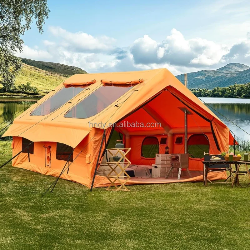 Large Waterproof Outdoor Tent Double Layer Four-season Two Bedroom Inflatable Tent for Camping 6-8 Person