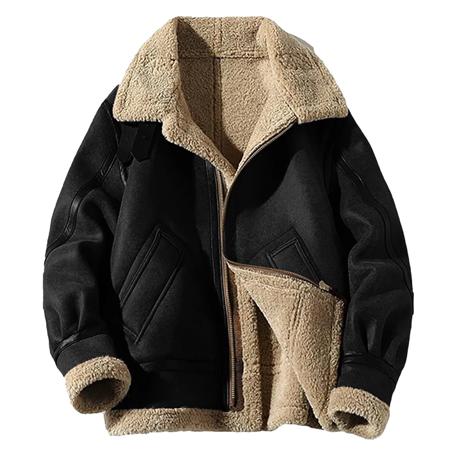 Women Retro Streetwear Faux Suede Bomber Jacket Autumn Winter Fleece Lined Leather Jacket Fashion Lapel Outwears Shearling Coat