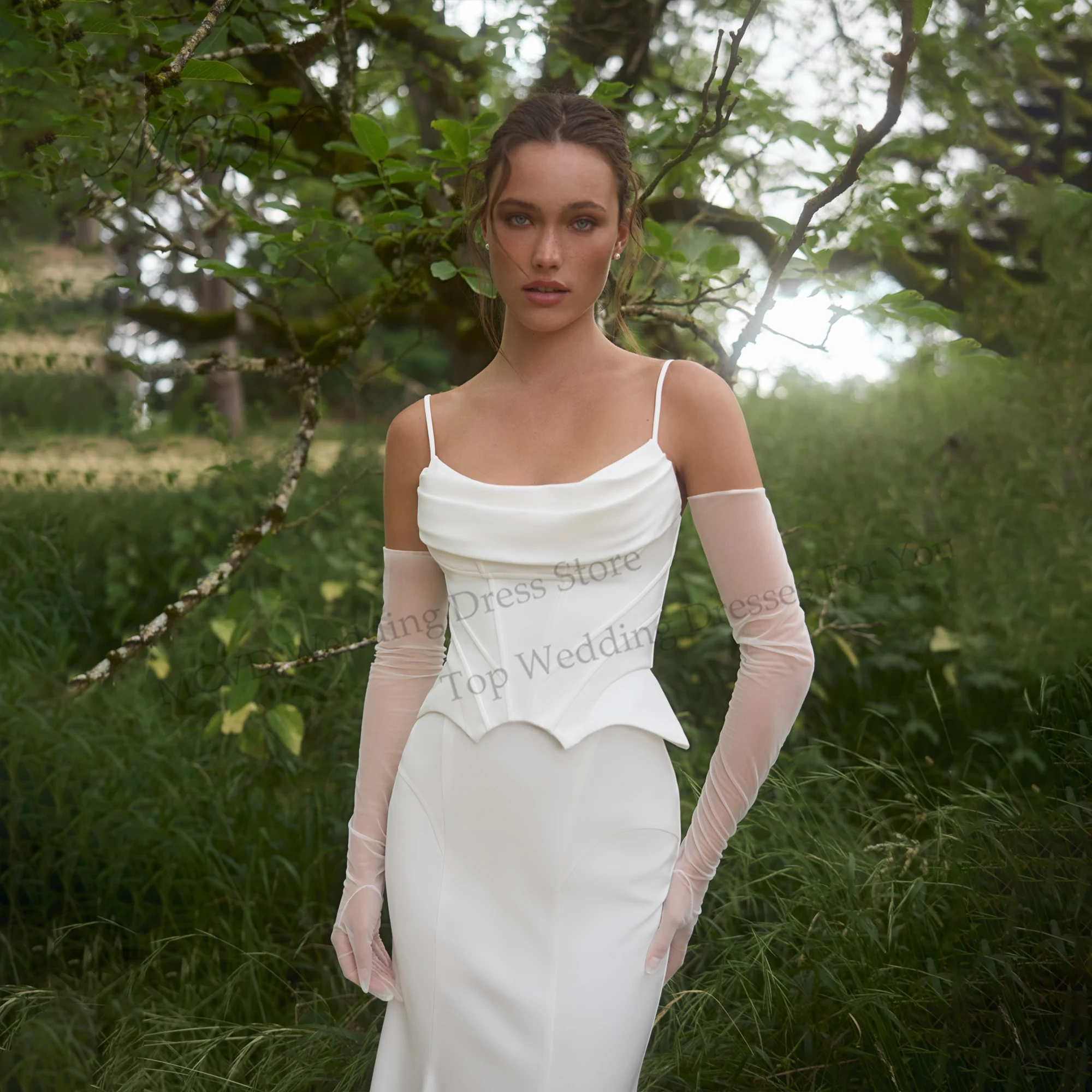 Spaghetti Strap Mermaid Wedding Dress 2026 New Satin Minimalist Outdoor Bridal Gown Garden Elopement Bride Dress Customized